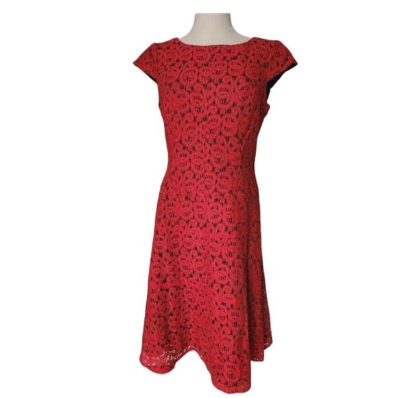 Anne Klein Red/Orange Lace Dress - Picture 1 of 8